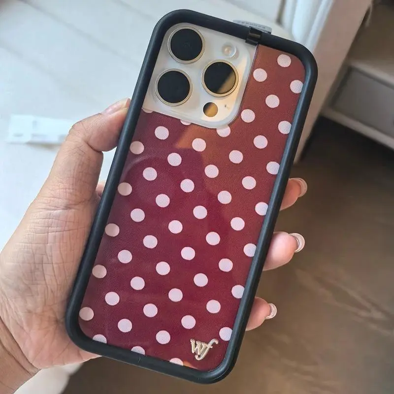 Wildflower Polka Dot Protective Smartphone Cover for iPhone Series Multi-Model 12-17 Pro Max Plus Air, Lightweight Cover, Military Grade Shockproof Casing, Rotating Camera Protection, Ins-Style Blue Red TPU Soft Shell