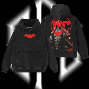 SuperStyle Jason Todd Red Hood (Robin #2) The Dark Knight Hero Verse Comic Oversize T-Shirt, Double-Printed Acid-Washed Cotton Apparel, Lightweight Soft-Fit TV Series Graphic Streetwear Top for Men