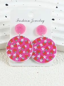 Cute Summer Strawberry Flower Acrylic Earrings, Glitter Round Studs, Perfect for Vacation and Summer, Women's Jewelry Accessories