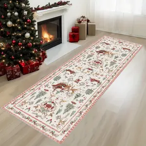 A luxurious Christmas-themed runner rug, hallway carpet, Indoor Floor Rug, lightweight and easy-to-clean foldable mat, washable and low-maintenance home decor carpet suitable for hallways, corridors, staircases, bedrooms, beside beds, kitchens, and more.
