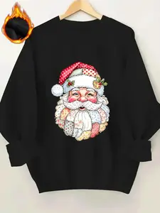 Women's Drop Shoulder Fleece Sweatshirt, Casual Long Sleeve Round Neck Pullover for Daily Wear, Ladies Fall & Winter Clothes