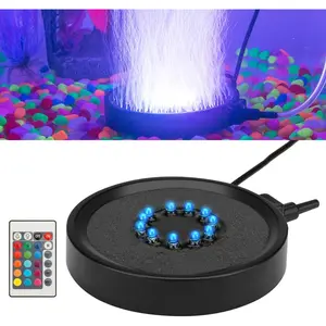 Aquarium Bubble Light LED Fish Tank Bubbler Light, Remote Controlled Aquariums Air Stone Disk Lamp with 16 Color Changing, 4 Lighting Effects for Fish Tanks and Fish Ponds