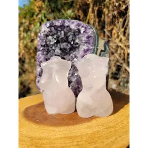 Hand Carved Rose Quartz Goddess, Hand Carved Rose Quartz Vuluptious Goddess and Goddess, Carved Female Torso