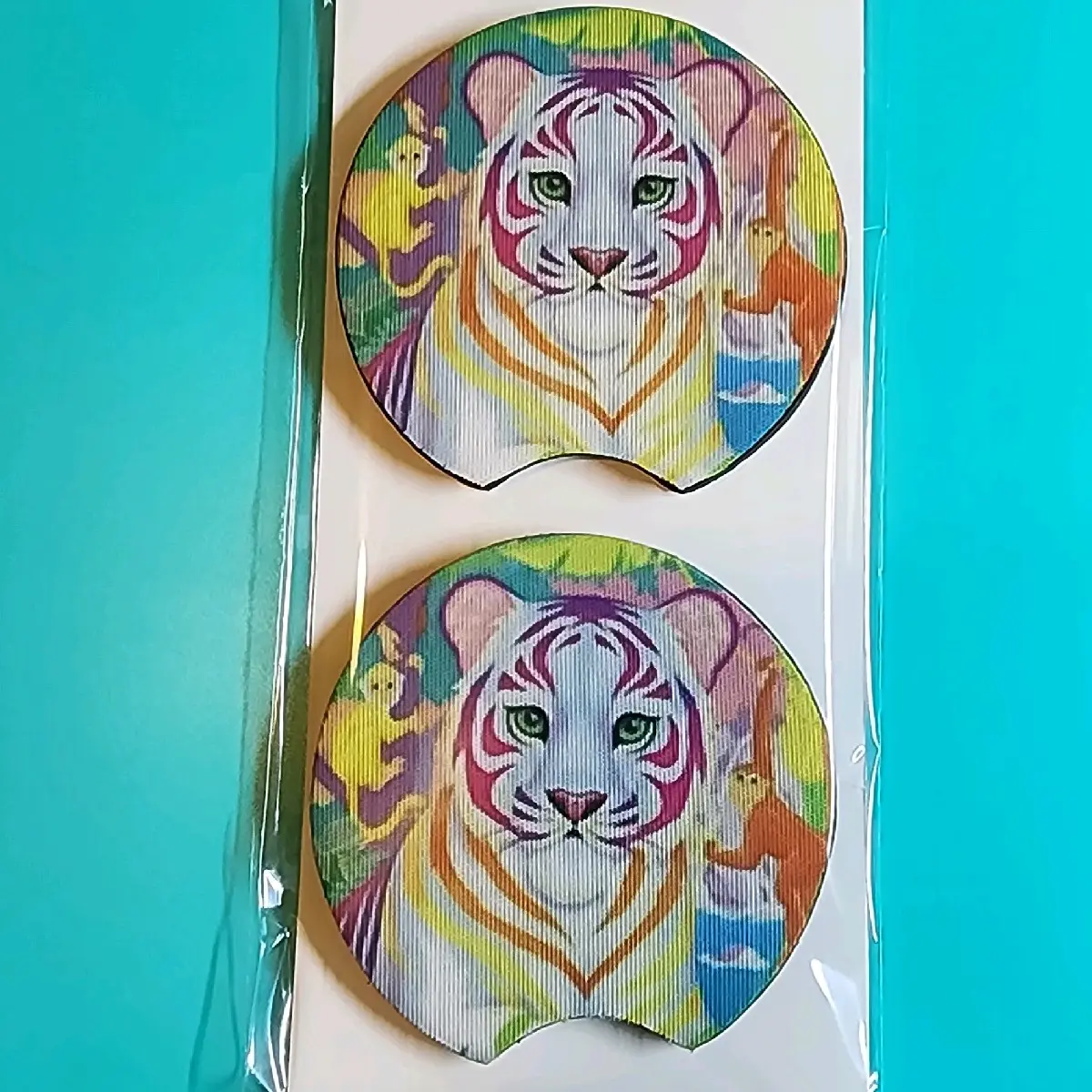 Pretty Colorful Tiger Car Truck Cup Holder Car Coasters