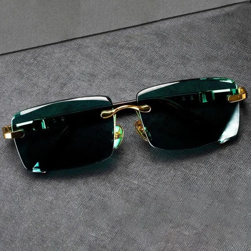 Men's Borderless Leopard Print Sunglasses, High-Quality Resin-Metal Frame with Jeweled Crystal Stones, UV-Protective Lenses for Cycling/Driving, Men's Accessories