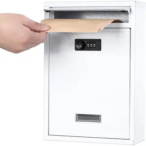 Locking Wall Mount Mailbox, Mail Boxes with Combination Lock for Outside,   Key Letter Drop Box with Code for House Office School,12.4H x 8.54L x 3.35W Inches, White