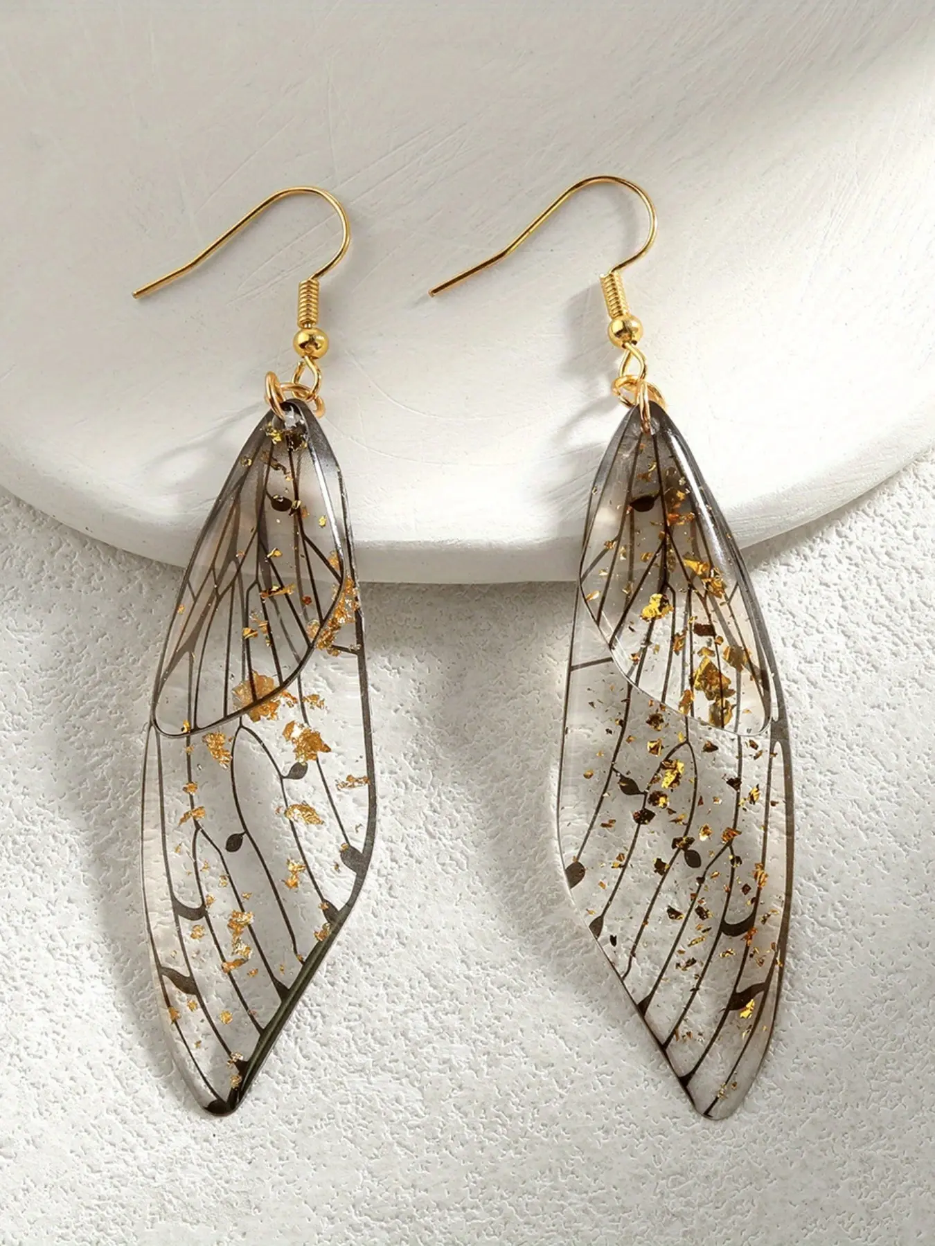 [Fashion Earring] 1Pair Fashion Transparent Resin Wings Unique Wing Shape Drop Earring | Beautiful Sparking, Best Gift for Friends, Dangle Earrings