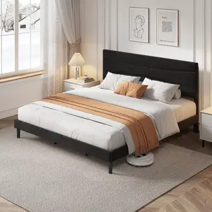 Garvee King Size Bed Frame with Headboard, Velvet Upholstered Platform Bed Frame No Box Spring Needed with Under-Bed Storage and Strong Wood Slats Support, Noise Free, Easy Assembly, Black