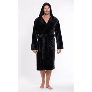 Turquaz Plush Fleece Hooded Long Mens Robe Soft Warm Lightweight