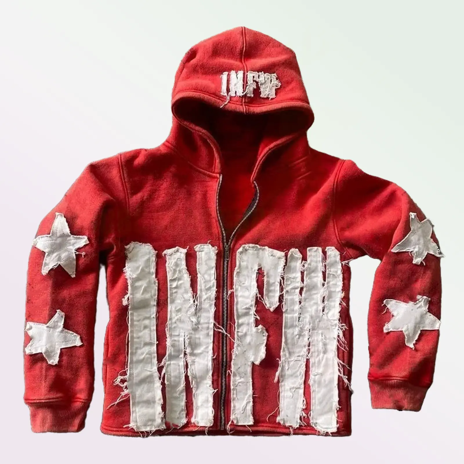 INFW Hoodie Street Star Pattern Patchwork Sweater Letter Long Sleeve Y2K Hoodie