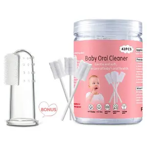 42 Pcs Disposable Infant Toothbrush, Gauze Gum Cleaner Baby Oral Cleaning Stick Dental Care for 0-36 Months + Free 1 Finger Toothbrush