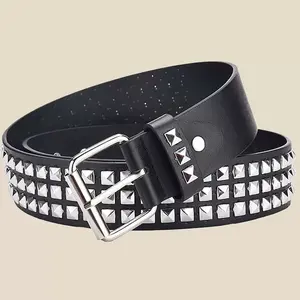 1pc Women Punk Studded Belt, Black Y2K Rivet Waist Belt with Silver Buckle, Gothic Streetwear Adjustable Belt for Jeans Pants Dress