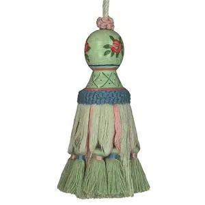 123 Creations Laura Green Tassel Ornament - 5.5 in Handcrafted Wooden Head Decorative Hanging Decoration for Window, Wall, Ideal Office Furniture Decor & Gift