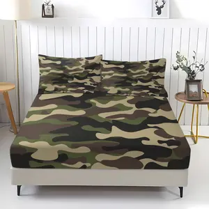 3-piece set of camouflage pattern bed sheets, including 1 bed sheet and 2 pillowcases, with anti slip and dust-proof covers suitable for bedrooms and daily holiday, birthday, and gift giving occasions