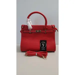 Turn Lock Handbag Style #2 Red PU Leather with Adjustable Strap & Zipper Closure Fashion Wall Bag