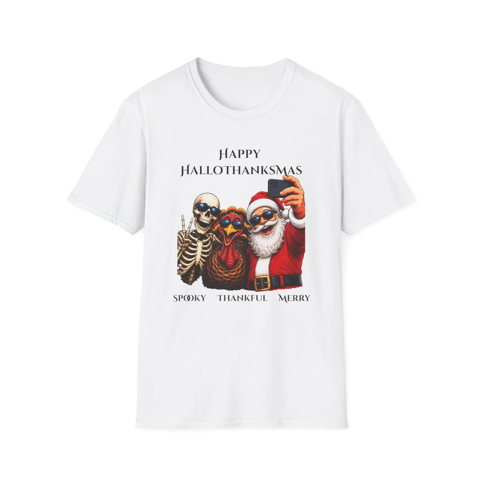 Happy HallowThanksMas Selfie T-Shirt | Halloween Thanksgiving Christmas Mashup