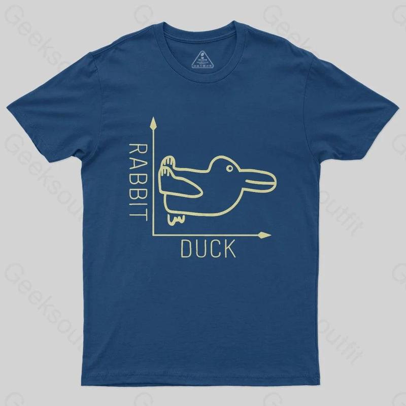 GEEKSOUTFIT Men's Rabbit or Duck Optical Illusion Cartoon Duck Graphic Short-Sleeve T-Shirt - Funny Animal Print, Casual Round Neck, Streetwear Menswear Top, Rabbit Or Duck Optical Illusion Print