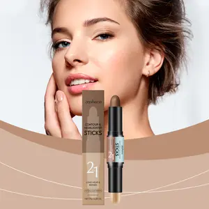 zephoco Natural Color + Light Brown 2-in-1 Contour and Highlight Stick Convenient Dual-Head Design Contour Highlight Stick