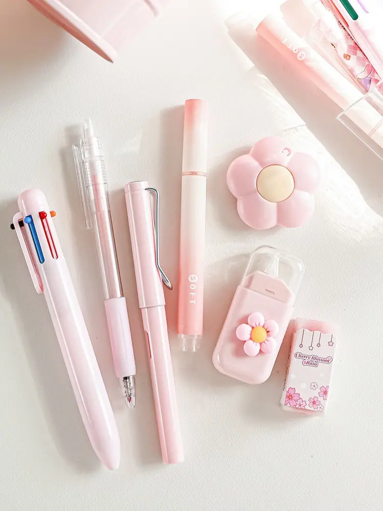Kawaii Pastel 7PCS Stationery Set Multicolor Pen Gel Pen Correction Tape Utility Knife Eraser Back to School Kit