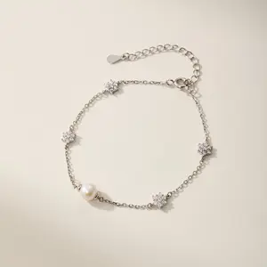 EAMTI Pearl Bracelet for Women 925 Sterling Silver Freshwater Cultured Pearl Adjustable Chain Bracelets Jewelry Gifts for Mom Friends