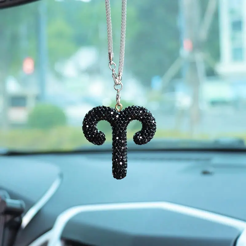 12 Zodiac Car Hanging Decorations, Astrology Rearview Mirror Pendants, Unisex Car Interior Accessories, Universal Car Decoration, Automotive Decoration, Car Ornament, Car Accessory (//)