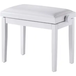 Adjustable Piano Bench, Wooden Piano Stool with Faux Leather Padded Cushion,  Bench, Piano Seat (White)