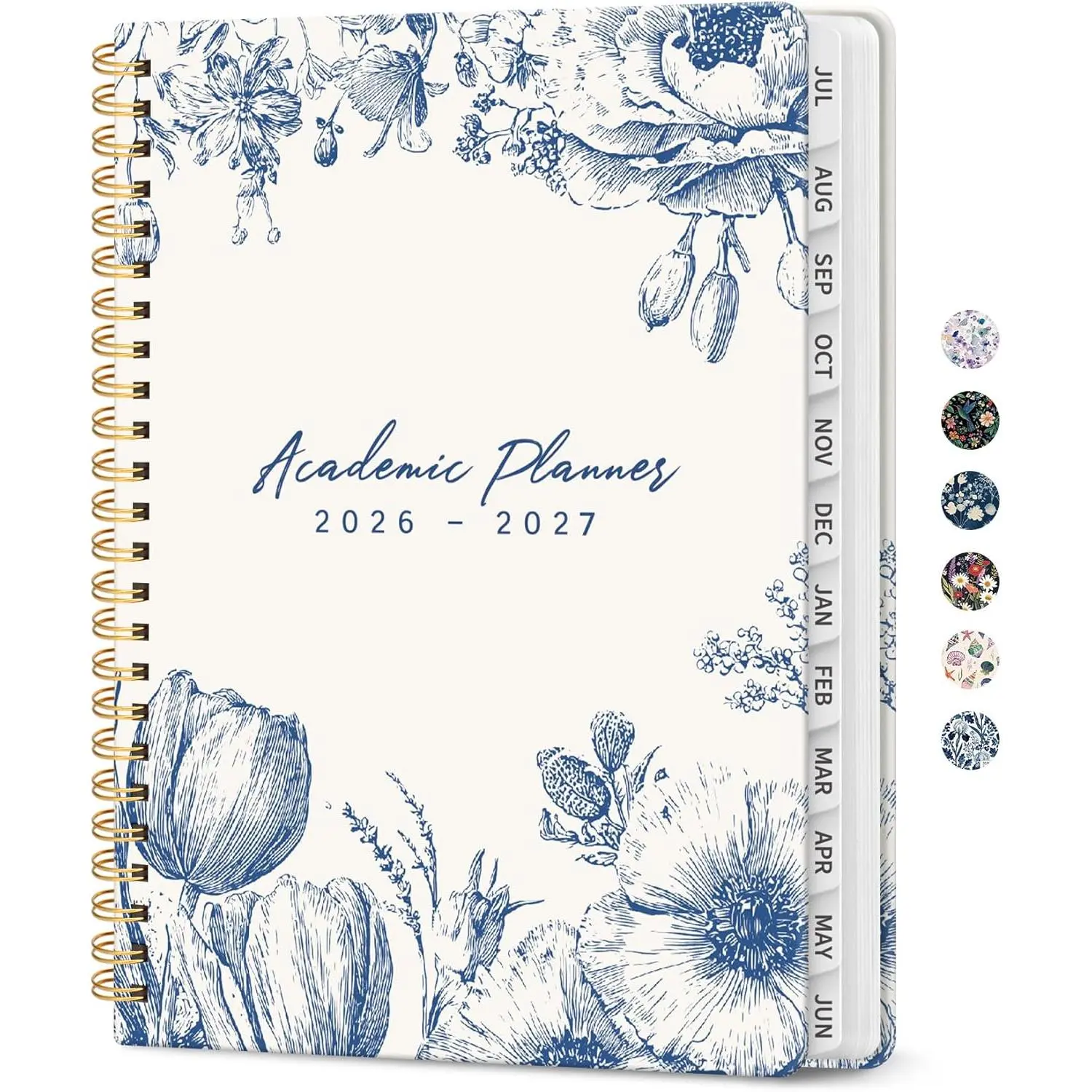 Planner 2026–2027, Monthly & Weekly School Year Organizer, July 2026 to June 2027, Hardcover Planning Book with Tabs, Ideal for Students and Teachers, 6.3" x 8.5", Elegance Blue Floral
