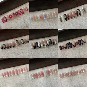 3D FLOWER HANDMADE PRESS ON NAILS,10PCS/SET FAKE NAILS REUSABLE LUXURY ACRYLIC NAILS SET,39-50,LONG COFFIN MEDIUM ALMOND SHORT SQUARE