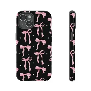 Pink Black Bow Phone Case Double Layer Anti Drop, Anti-Fingerprint For IPhone 17-12, Pro Max, Pro Plus, and Samsung S25-22 Protection Safety