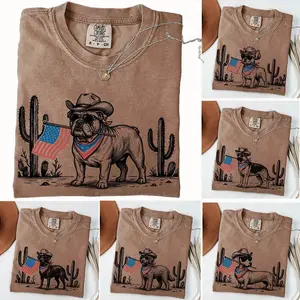 Comfort Colors Patriotic Dog Shirt, 50+ Dog Breeds, Western Cowboy Dog Tee, 4th of July Gift for Dog Lovers, USA Flag Shirt