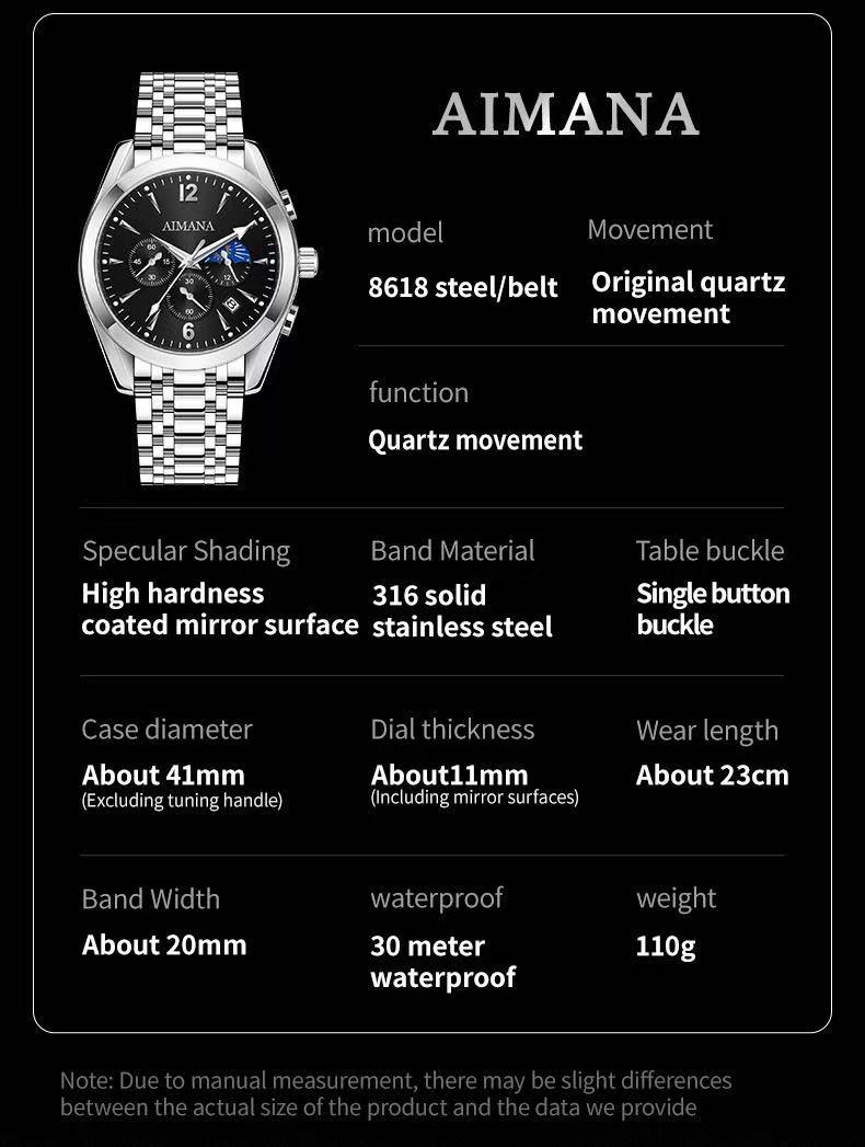 Men's Luxury Chronograph Watch – Available in two color options, crafted from stainless steel with a luminous dial.with three sub-dials and control buttonsand a date display. A perfect gift choice for men.