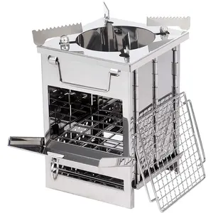 REDCAMP Wood Burning Folding Camp Stove Stainless Steel Grid and Pot Stand, Portable Collapsible Backpacking Stove Survival Rocket Stove for Hiking Outdoor Tent Camping Picnic, Samll with Pot Stand FREELAND EXCEED INC