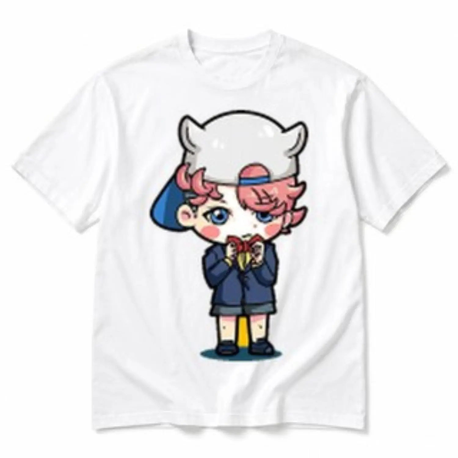 Adorable Horned Chibi Character Graphic Cotton T-shirt