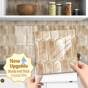 12/36pcs Gold Imitation Marble Herringbone Kitchen Wall Stickers, Self-Adhesive, Waterproof, Easy to Clean, Perfect for Kitchen & Bathroom Decor