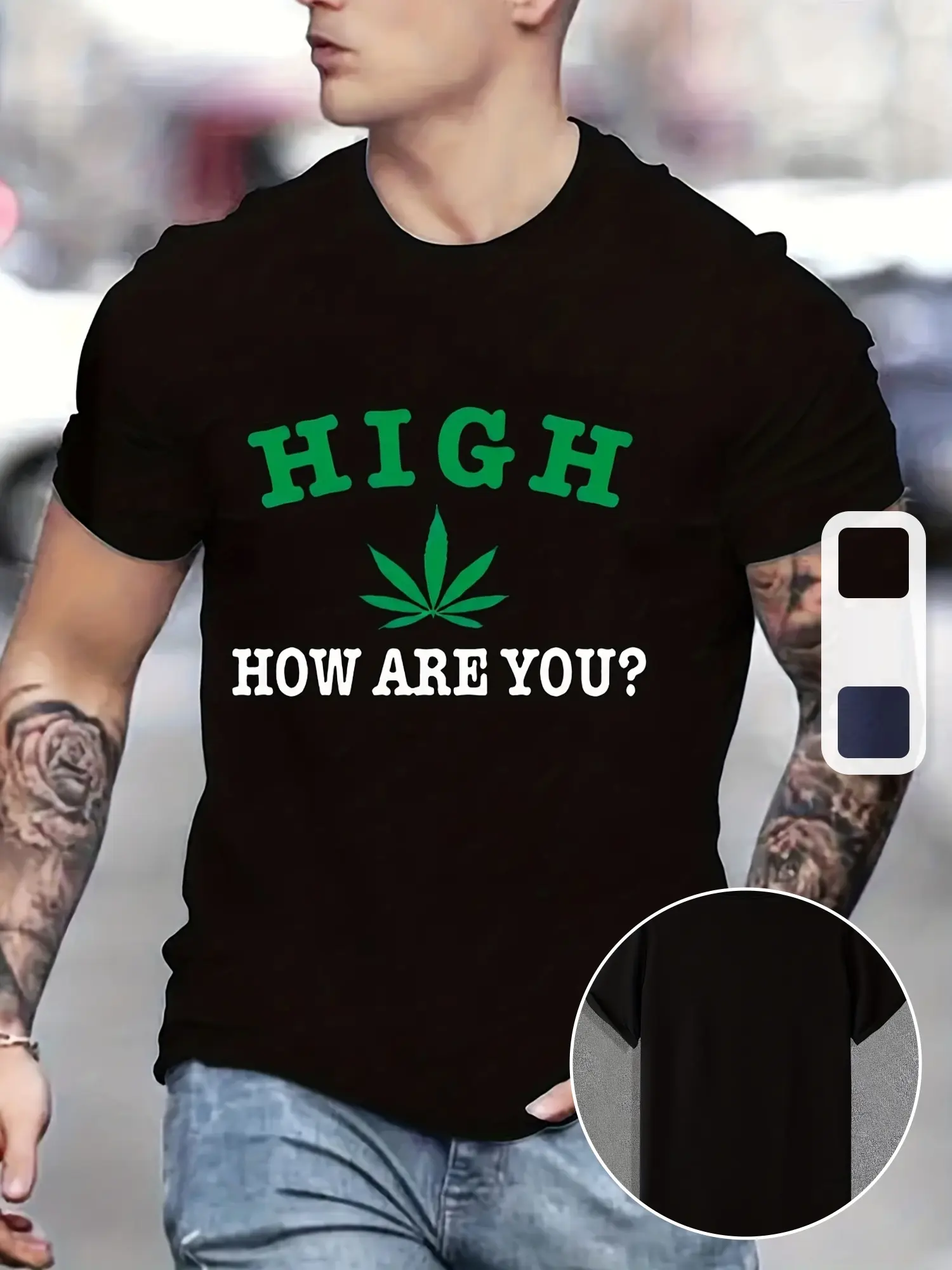 [Weed Print Graphic Tee] Casual Comfy Weed Print Graphic T-shirt - Men's Summer Tees - Mens Clothing