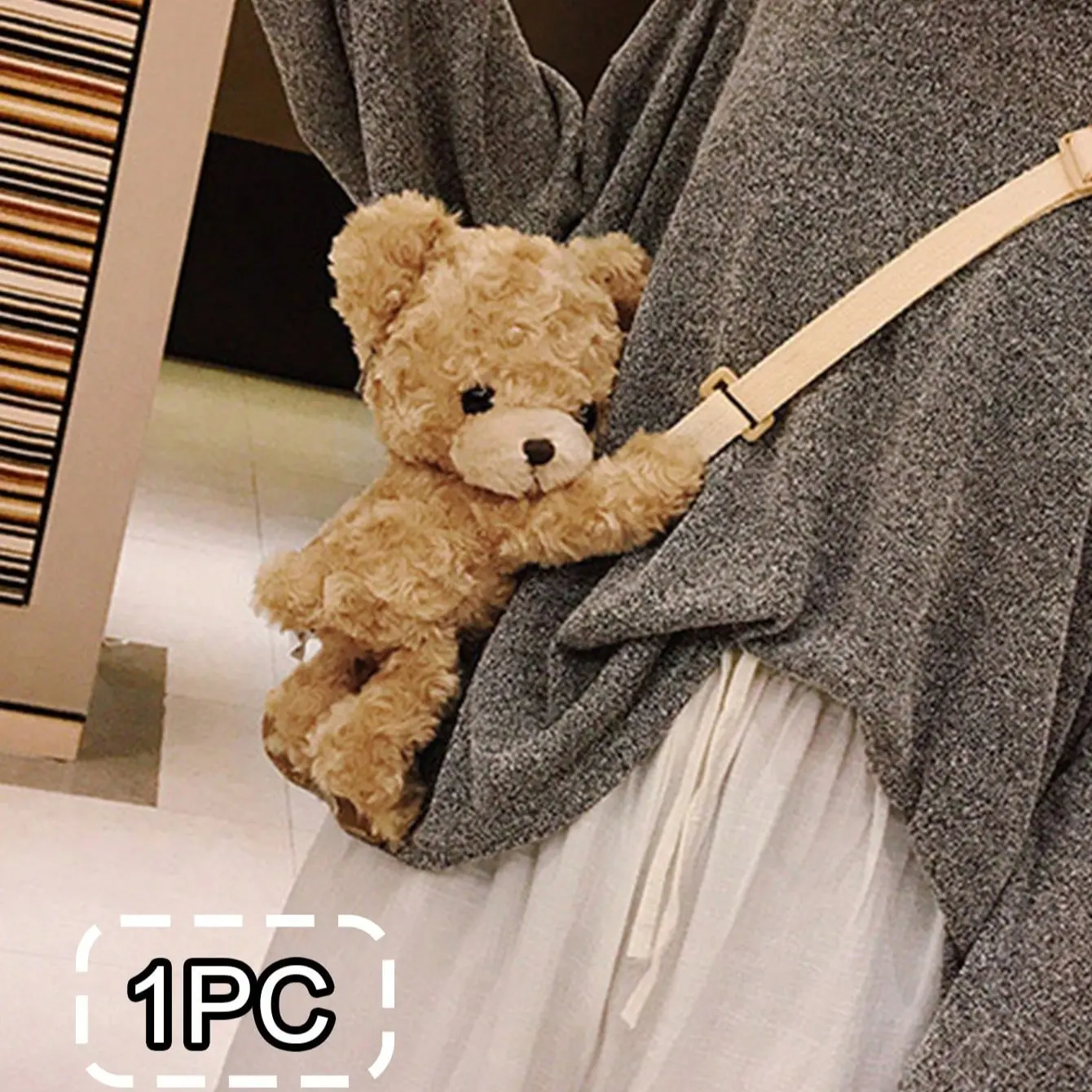 Cute Plush Bear Crossbody Bag, Large Capacity Shoulder Bag, Storage Bag, Earphone Case, Decorative Bag, Perfect Gift for Friends