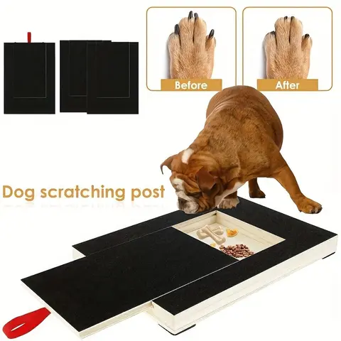 Wooden Dog Nail Scratch Board, Pull-Out Dog Nail File Scratching Pad with Treat Dispenser, Natural Wood Dog Paw Nail Trimming Scratcher Toy for Dogs, No Clipping No Battery Needed, Convenient, Good Behavior, Durability, Supplies