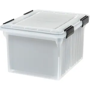 IRIS USA Plastic File Letter Legal Water Resistant Document Box Durable Lid Seal w Secure Latching Buckles Stackable Nestable WeatherPro 1 Pack Clear