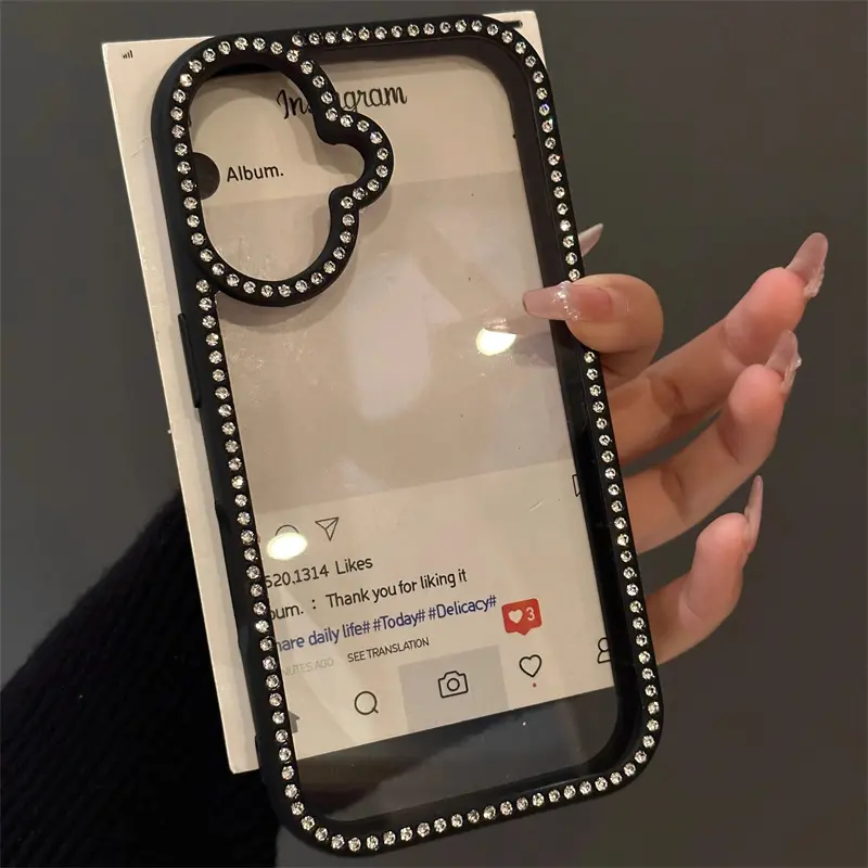 Luxury Sparkly Double-Sided Diamond-Studded 3-in-1 iPhone Casing - Tough Soft Edge, Hard Back Panel, Shockproof Cellphone Accessories for iPhone 17 Pro,16 Pro,16 Plus,15 Plus,14,13,12 Handheld Devices