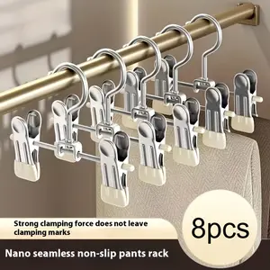 8-piece Pants Hanger Set, Strong Grip, Non-slip Drying Rack for Jeans and Skirts, Multi-functional Household Clothes Storage Rack