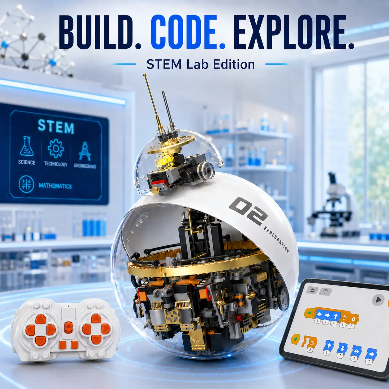 BB-Sci-Fi Robot Building Set, STEM Robot Toy for Kids, Coding Toy with APP & Remote Control, Smart RC Space Lab Toy, Desktop Science Engineering Learning Toy, Boys Birthday Christmas Gifts