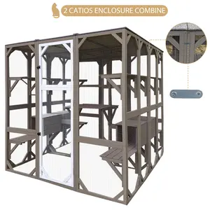 Petscosset Outdoor Cat Enclosure, Large Wooden Outdoor Cat House Kitty Catio Enclosure Indoor Cats, Outdoor Catios Weatherproof Attached to Window Catio for Cats, 7 Platforms