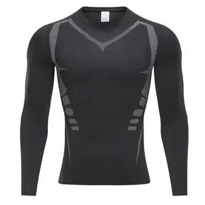 Men’s Sports Compression Clothing, Long-Sleeve Stretch Fitness Wear, New Printed Multi-Color Athletic Apparel, Quick-Dry Body-Shaping Garments, Suitable for Spring and Fall Seasons.