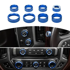 for Silverado Radio AC Control Knobs Cover Trim Rings Blue for Chevy Silverado Suburban GMC Sierra 2014-2018 Blue Interior Accessories 8pcs