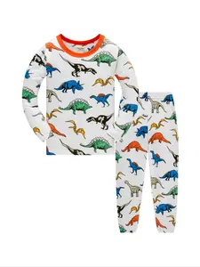 Children Boys Long Sleeve Pants Set, Casual Loose Fit Home Wear, Dinosaur Print Comfortable for Ages 1-8, Spring Summer Fall, Casual Comfy Cartoon Print Pajama Set
