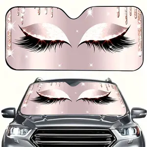 Cute Night Eye Car Sun Visor, UV Protection, Foldable Polyester, Roll-Up Design, Fits Rvs & Suvs, Universal Fit Windshield Shade