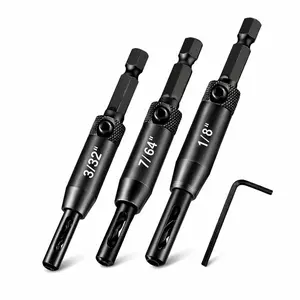 3- VIX Bits Self Centering Drill Bit Set, HSS4341 Self-Centering Hinge Bit for Cabinet Door Hinges & Hardware, 3/32 7/64 1/8 Center Drill Bit Set, 1/4 Hex Shank + Hex Key