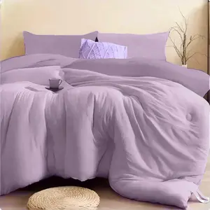 3PCS Light Purple Comforter King with 2 Pillowcases, Brushed Microfiber Lavender King Size Comforter Lightweight,