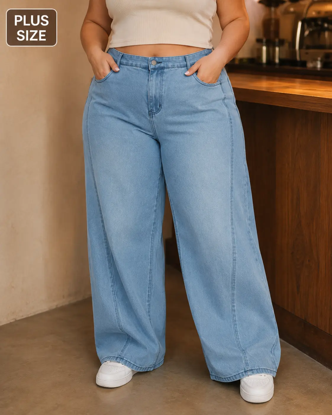 Women's Plus Size Wide-Leg Denim Jeans - Everyday Casual Style, Oversized Blazer-Friendly Fabric, Versatile for Bodysuits Pairing