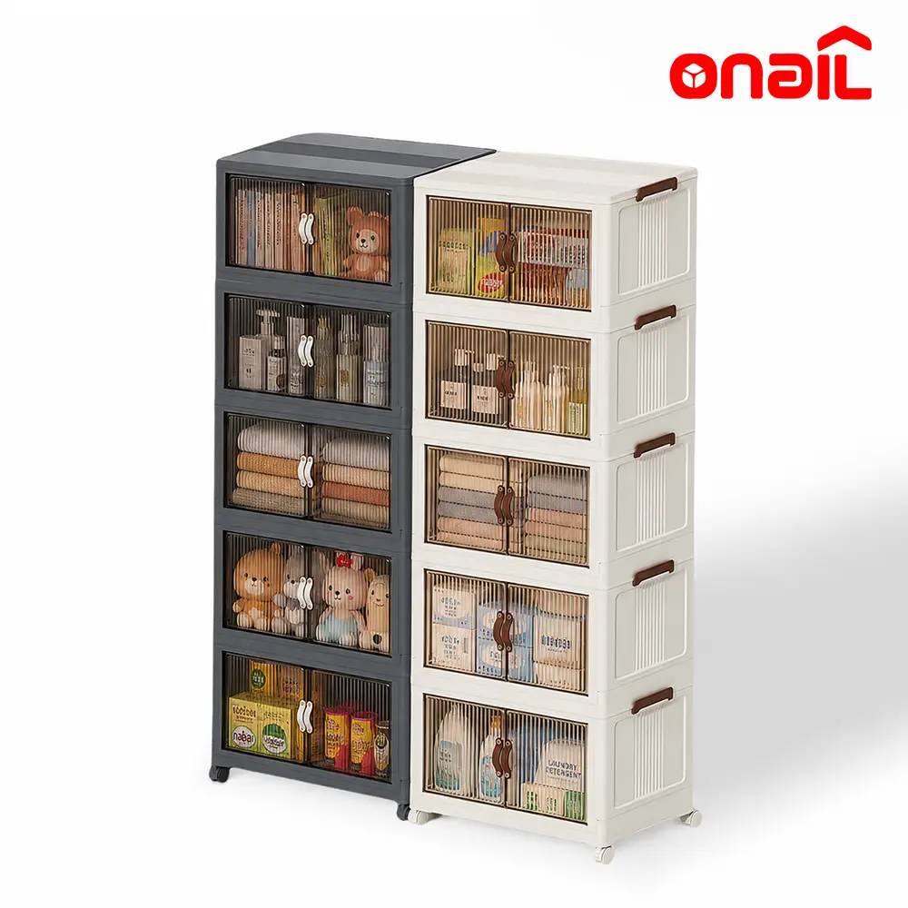 ONAIL 128QT Modern Collapsible Storage Box with Lid - 1-5 Layers Holders, Wheels, Clothing Organizer, House Organizers for Small Room Organization Products (Kitchen, Bedroom)